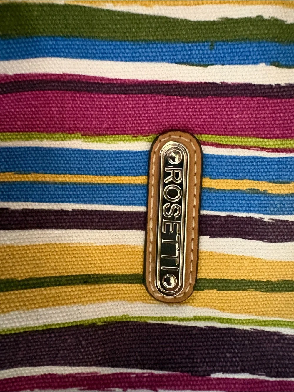 Multicolor Striped Tote Bag with Tan Handles